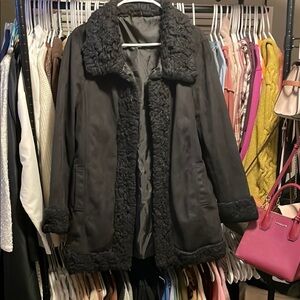 Cozy Black Faux Shearling Coat – Size L